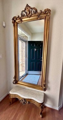 Vintage Baroque Giltwood Pier Mirror With Marble Stand