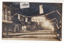 1908 RPPC HAZLETON PENNSYLVANIA DOWNTOWN WELCOME LIGHTS BRICK STREET POSTCARD PA