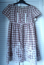 Vintage Zara Short Sleeved, Short Checked Dress, Embroidered Hems and Lace 8/10