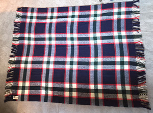 VTG Sears Harmony House Red White Blue Green Plaid Throw 70x54" Stadium Blanket