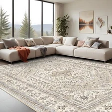 10x14 Washable Vintage Rug: Oriental Rugs for Living Room Non Slip Backing 