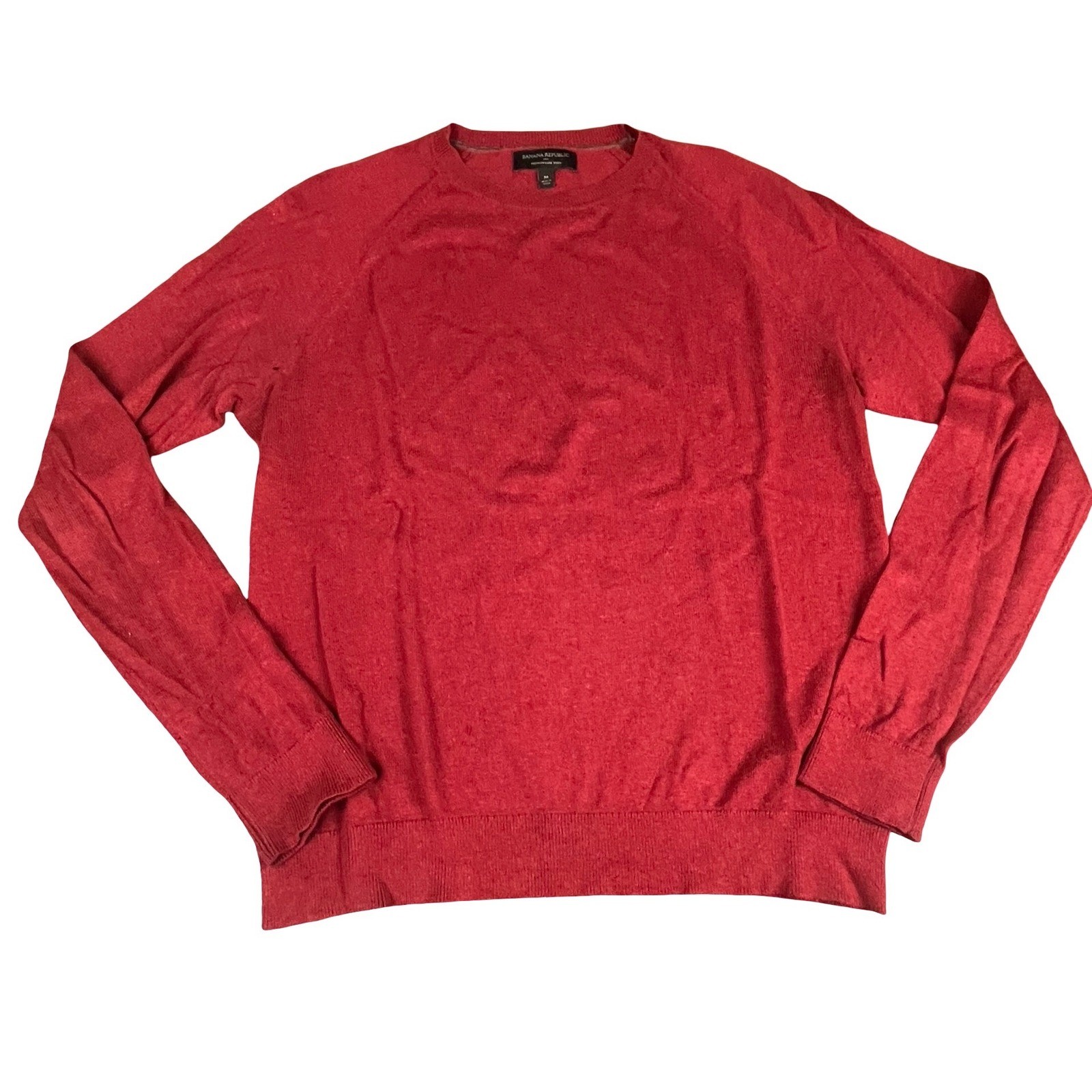 Banana Republic Mens Silk Cashmere Blend Crew Neck Sweater Red Medium Raglan M