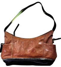 THE SAK Kendra Leather Hobo Shoulder Medium Bag Brown Two Tone Full Zip Closure