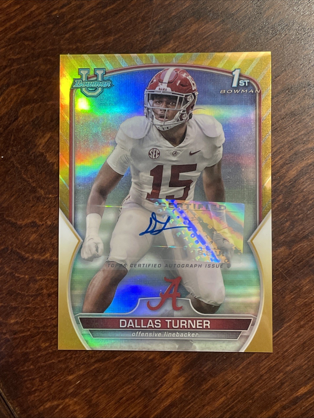 2022 Bowman Chrome U Gold Refractor Dallas Turner Auto #6 Rookie 1st /50 Alabama