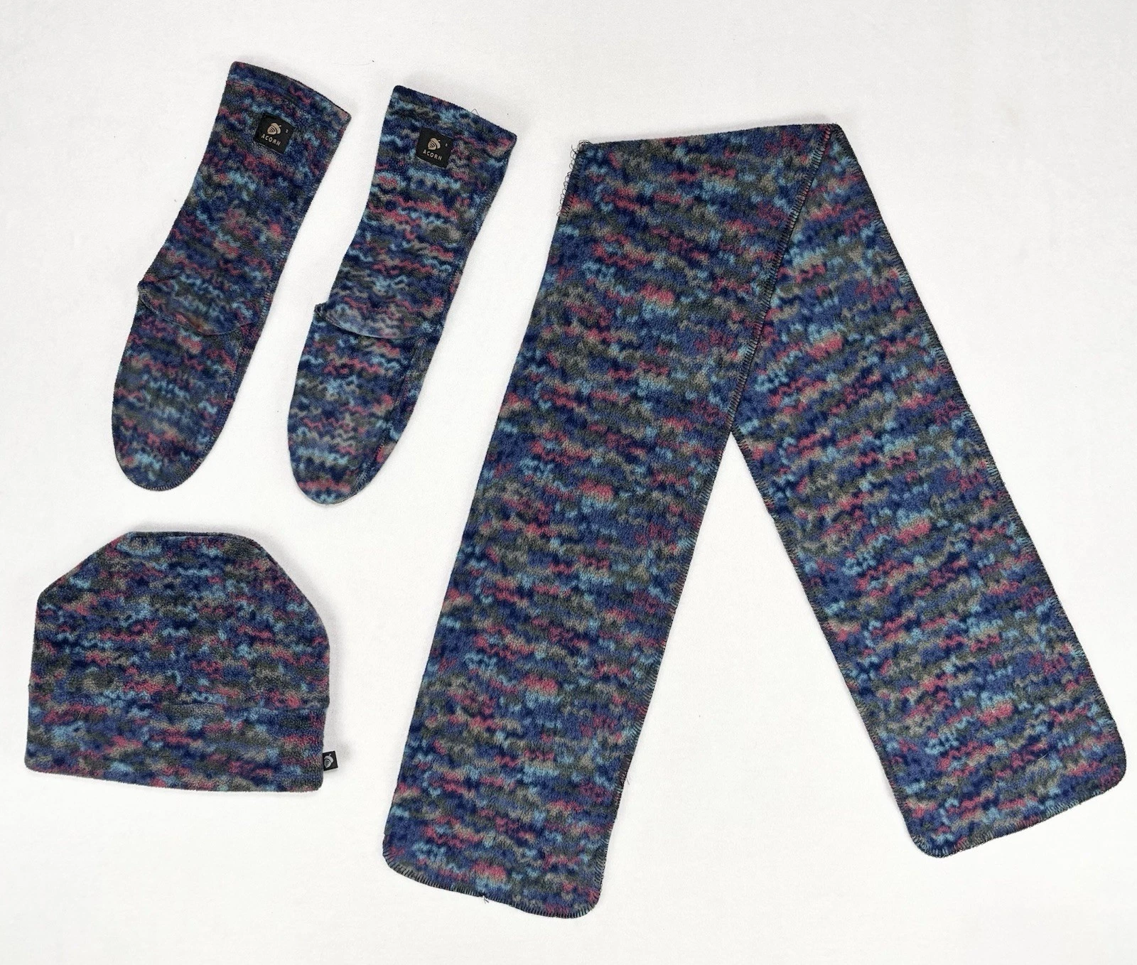 Acorn Winter Fleece Set Hat Socks Scarf Abstract Colorful Design Purplish Pastel