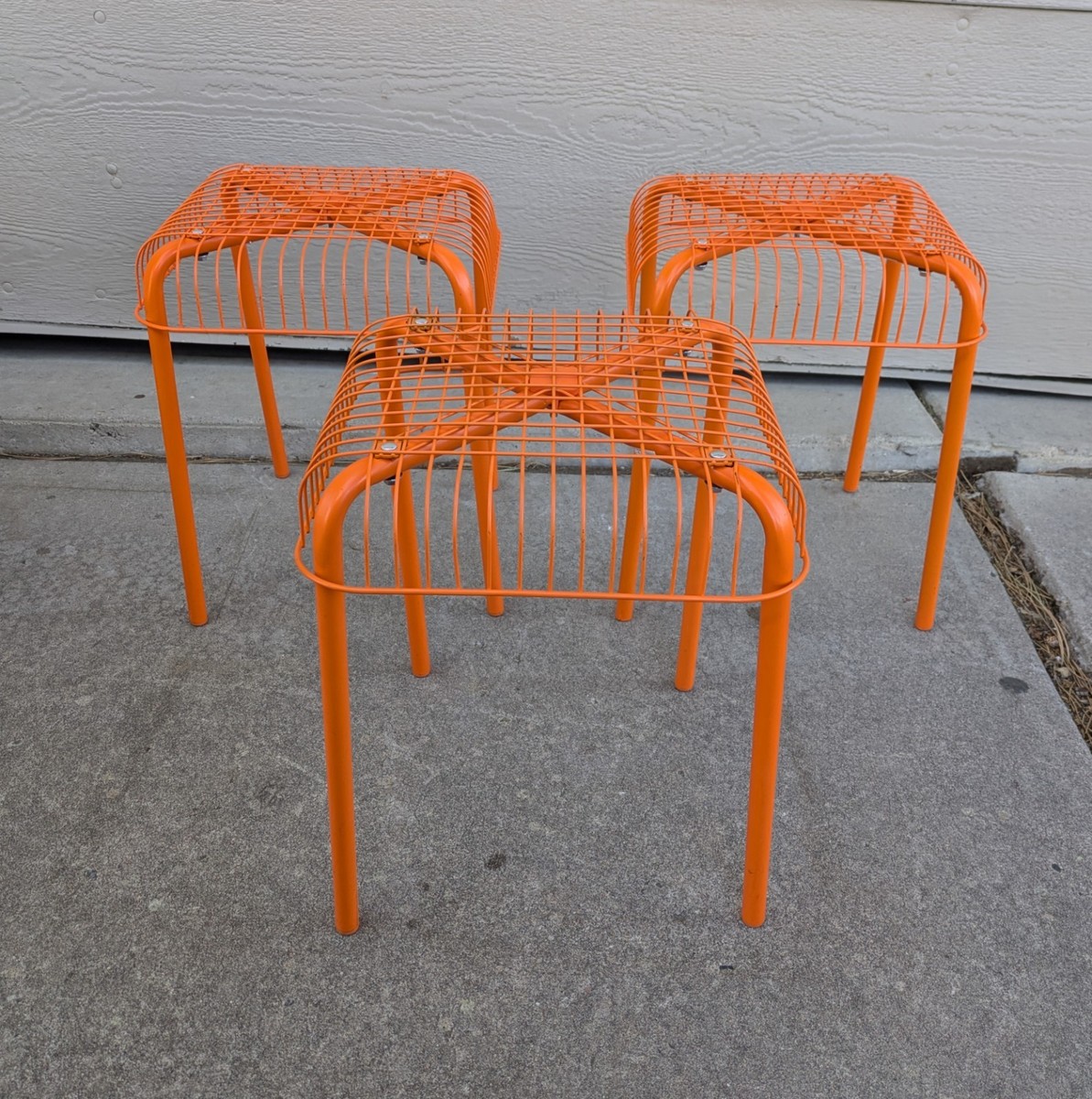 Vintage Set of 3 IKEA VÄSTERÖN Orange Metal Stools Tables
