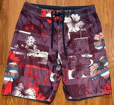 Vtg Rip Curl Board Shorts Mens 34 10" Floral Palm AOP Swim Trunks Y2K