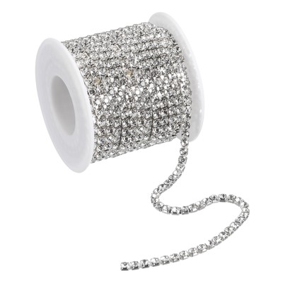 11 Yards Kristall Strass Kette 4mm Aufnähen Schließen Klaue Trimmen Silber Weiß