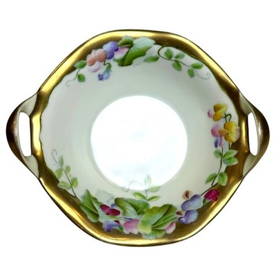 PT Bavarian Porcelain Vintage Hand Painted 7'' Serving Bowl Sweet Peas Gold Trim 