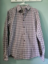 Express Men's Fitted Long Sleeve Purple/white Button Down Size M