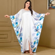 Printed Abaya Muslim Women Batwing Sleeve Maxi Dress Kaftan Dubai Loose Gown New