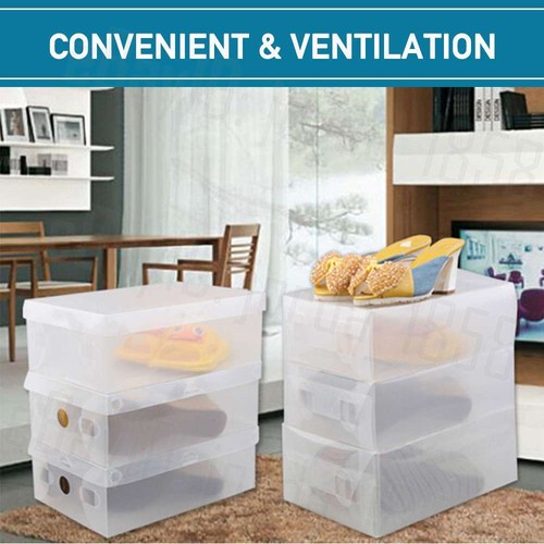 20X Clear Shoe Storage Transparent Box Foldable Portable Stackable Case Plastic - Picture 5 of 12