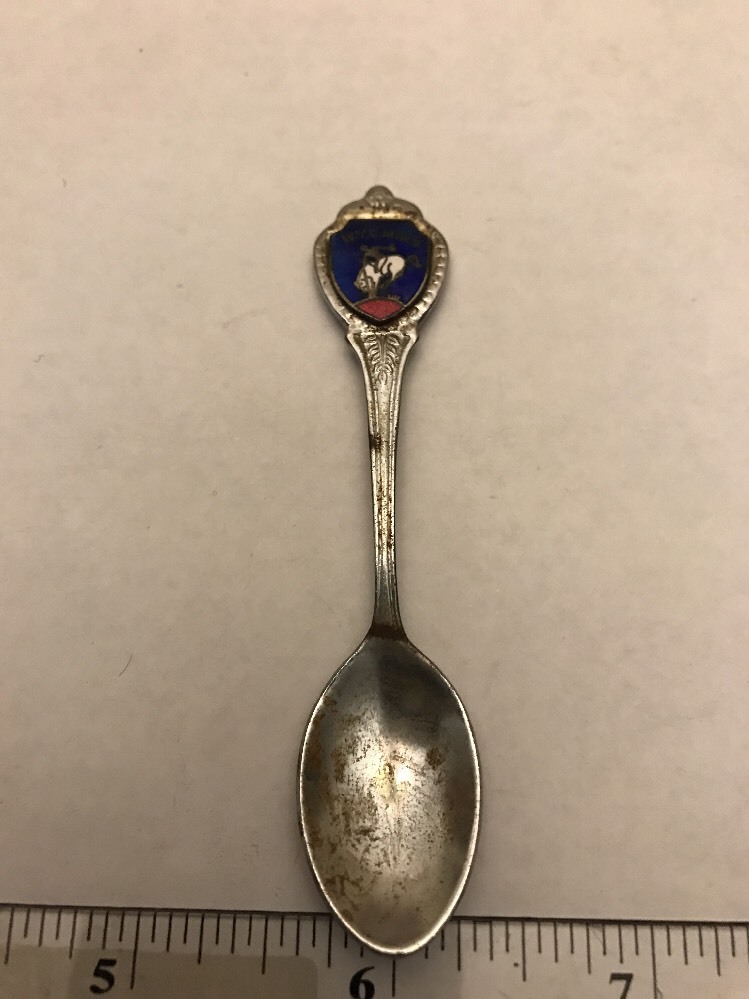 Vintage Wyoming State Enamel Top Souvenir Spoon- Japan- Free Shipping