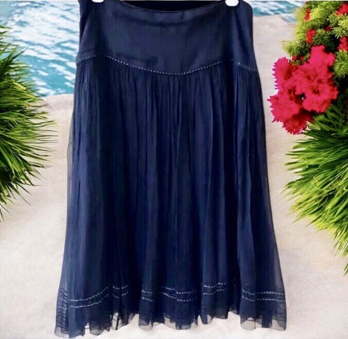 Elie Tahari schwarzer Seidenrock transparent komplett gefüttert Metallicfaden Damen Größe XS - Bild 2 von 14