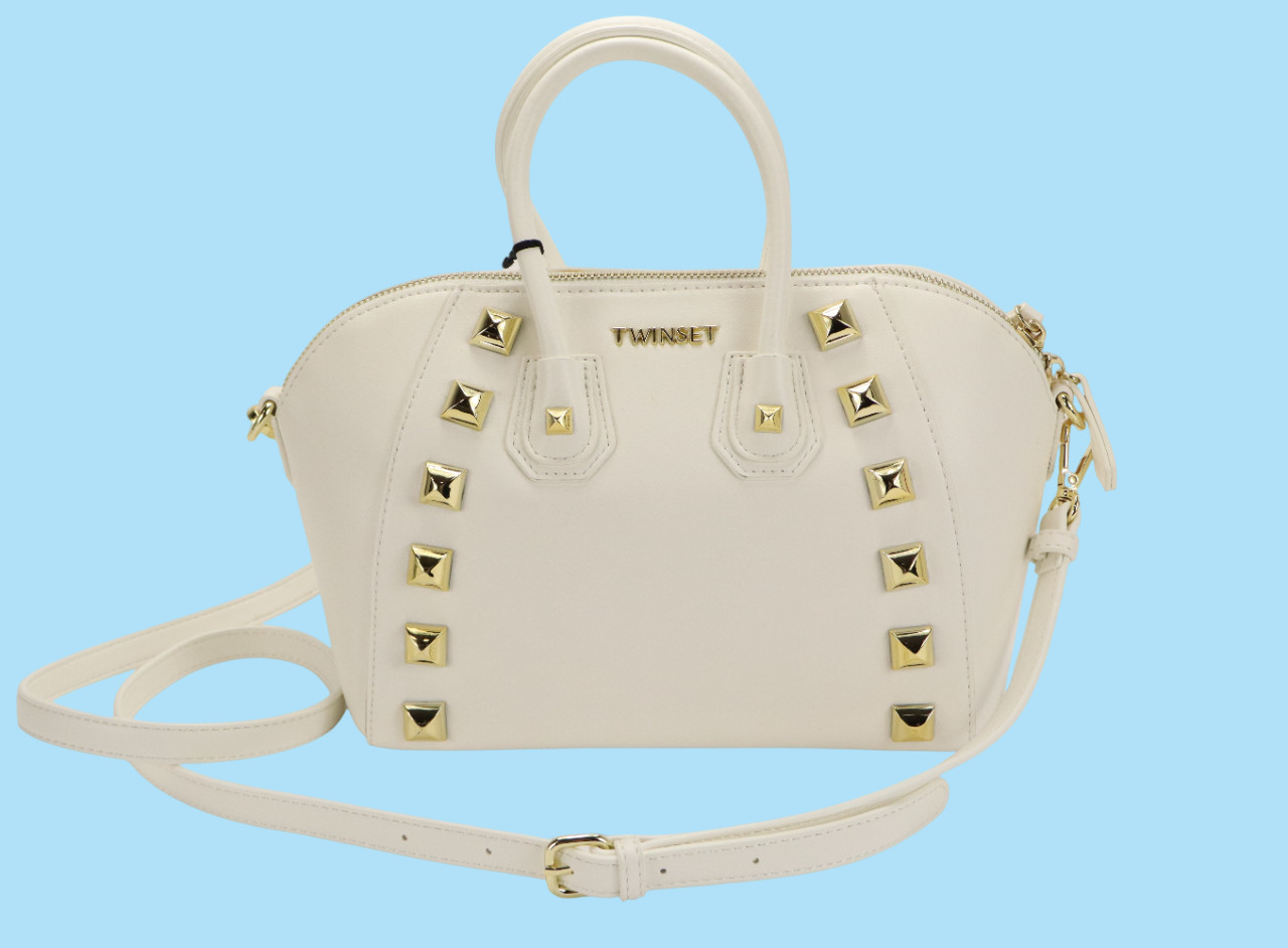Twinset Bolso Mujer Talla Única Blanco Piel Sintética Cremallera Dorado Detalles