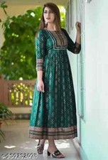 Indian Traditional Women Beautyfull Anarkali Gold Print Dress for Women