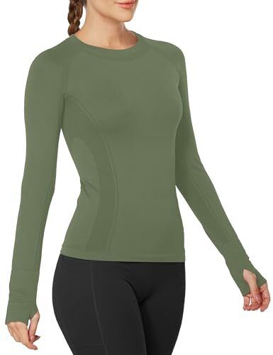 Workout Shirts for Women Long Sleeve, Workout Tops for Medium Army Green - Picture 6 of 6