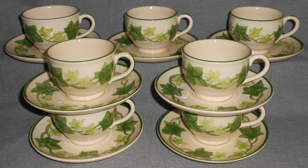 Set (7) Franciscan IVY PATTERN Cups and Saucers MADE IN