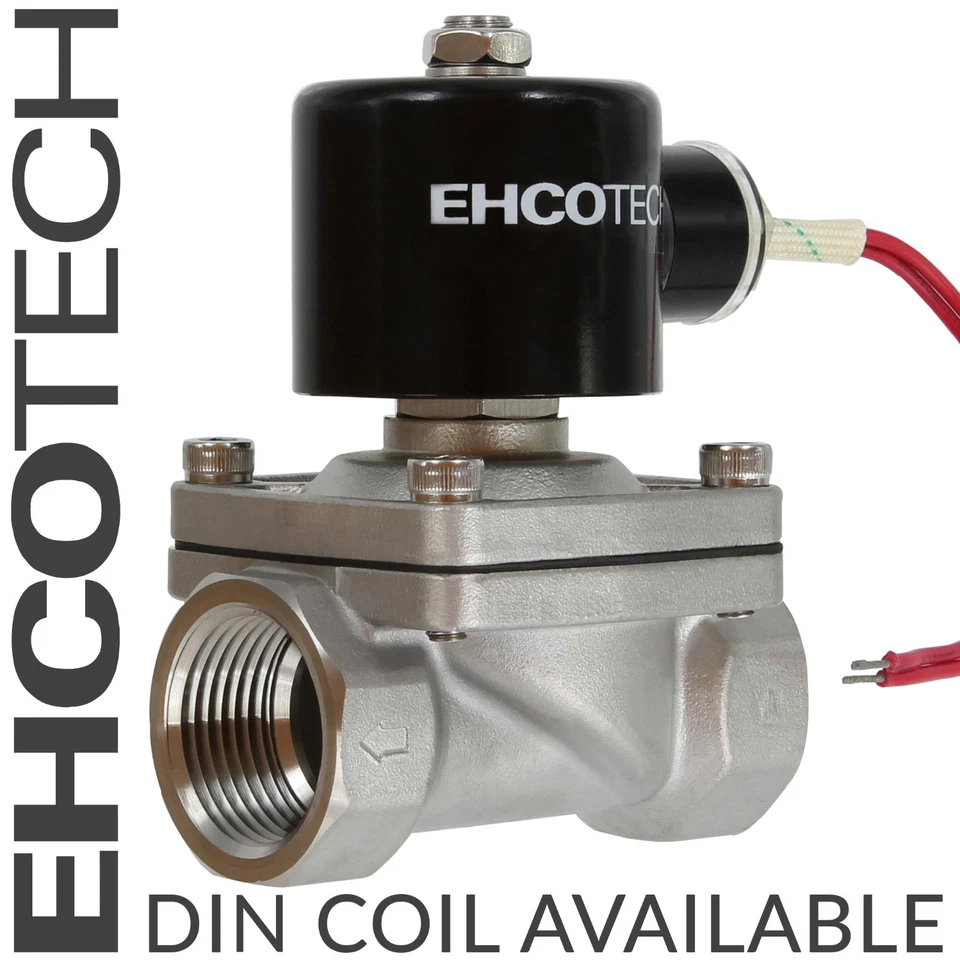 EHCOTECH 1" NPT 12V DC Solenoid Valve Stainless Steel/Viton Electric Water Air Fuel NC
