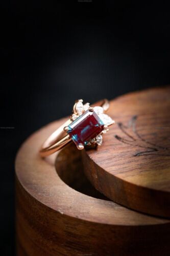 Asymetryczny pierścionek zaręczynowy 14-karatowe złoto aleksandryt diament biżuteria - Zdjęcie 1 z 7