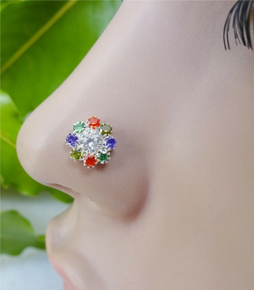 Flower L Shaped Nose Stud Ring Body Piercing Jewelry 20G 6mm