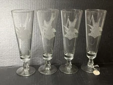 Set of 4 Anheuser-Busch Footed Pilsner Glasses Etched Logo Official Product