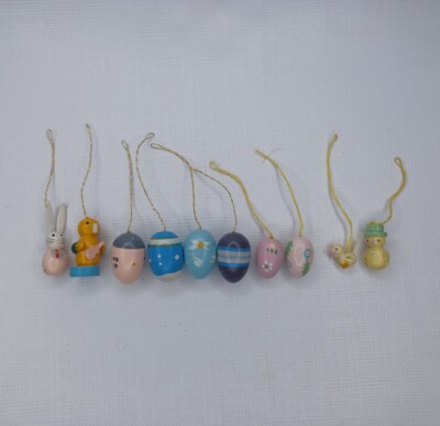Miniature Wooden Easter Ornament Lot Of 10 Ornaments