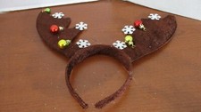 Dark Brown Felt REINDEER ANTLERS HEADBAND w/ SNOWFLAKES  BELLS