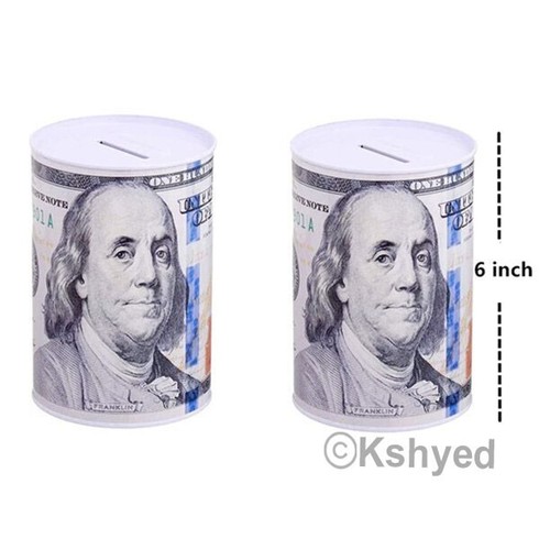 Ben Franklin $100 Bill Money Coin Saver Tin Money Savings Piggy Bank 6" - New - Picture 2 of 6