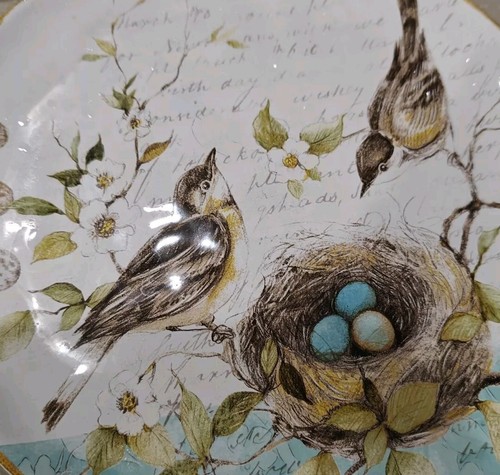 Pier 1 Field Notes 11 Inch Dinner Plates Bird Nest Dogwood Flower Blue Green X 4 - Picture 4 of 9
