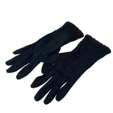 Vintage Ladies Black Dress Beaded Gloves Hong Kong Formal