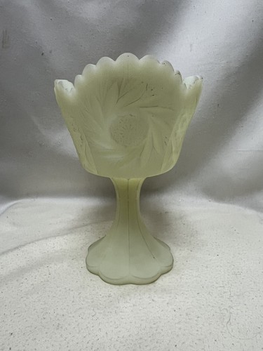 Fenton Yellow Custard Glass Footed Compote Bowl Pinwheel Design Vintage - Picture 5 of 7