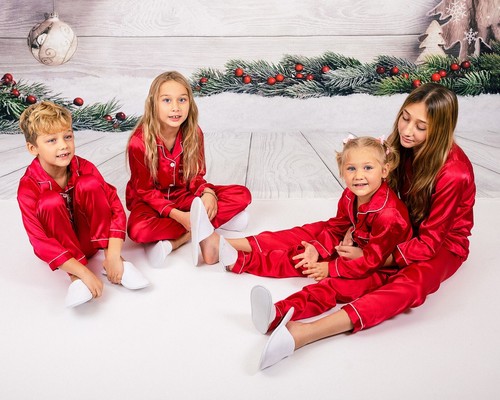 Custom Name Xmas Satin Kids Pjs,Kids Christmas Gifts, Satin Long Sleeve Pajamas - Picture 16 of 24