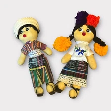 Set of 2 Vintage Cloth Dolls Peruvian 6” Boy And Girl Handmade Kissing Dolls