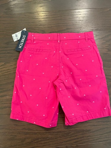 Oshkosh B’gosh Girl Sz 10 Bermuda Shorts Adjustable Waist Button Zip Heart Pink - Picture 2 of 4