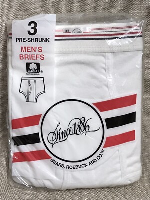 Vtg Sears Roebuck & Co Men's Pre Shrunk Briefs Mens Size 44 White Made In USA 