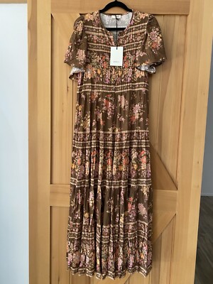 Spell Meadowland Flutter Sleeve Dress In Hazelnut, BNWT, Size Small