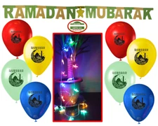 Ramadan Light + Banner+ Ramadan balloons [12 Pcs] Islamic Gifts Eid Decor Quran