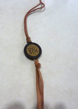The Sak Brass Bag Tag BROWN LEATHER STRAP Fob Charm Decorative Tag.