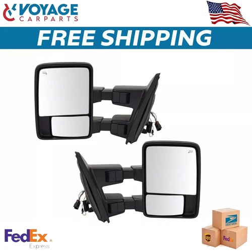 Tow Mirror Power Folding Heated Smoked Signal Set of 2 For 2004-2012 Ford F150
