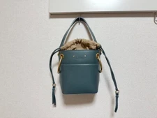 Chloe Roy Mini Bucket Bag Handbag Gold Metal Fittings Leather Blue