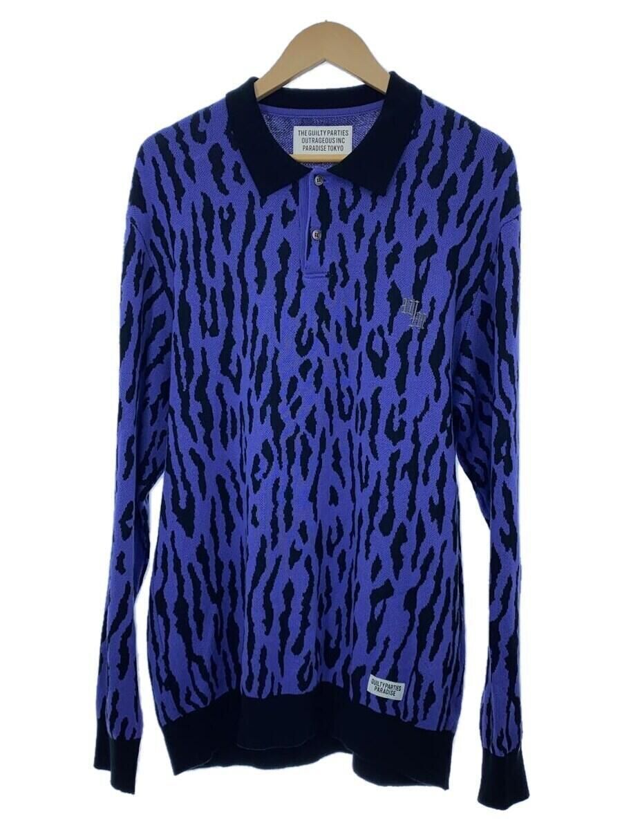 WACKO MARIA LEOPARD KNIT POLO SHIRT L COTTON Purple ANIMAL WACKO MARIA LEOPARD KNIT POLO SHIRT L COTTON Purple ANIMAL
