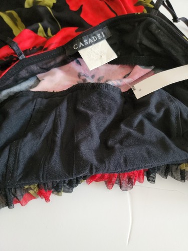 Casadei Red Black Poppy Cami Tank Top Built In Bra Taffeta Sexy Sz 4 XS New $105 - Picture 10 of 15