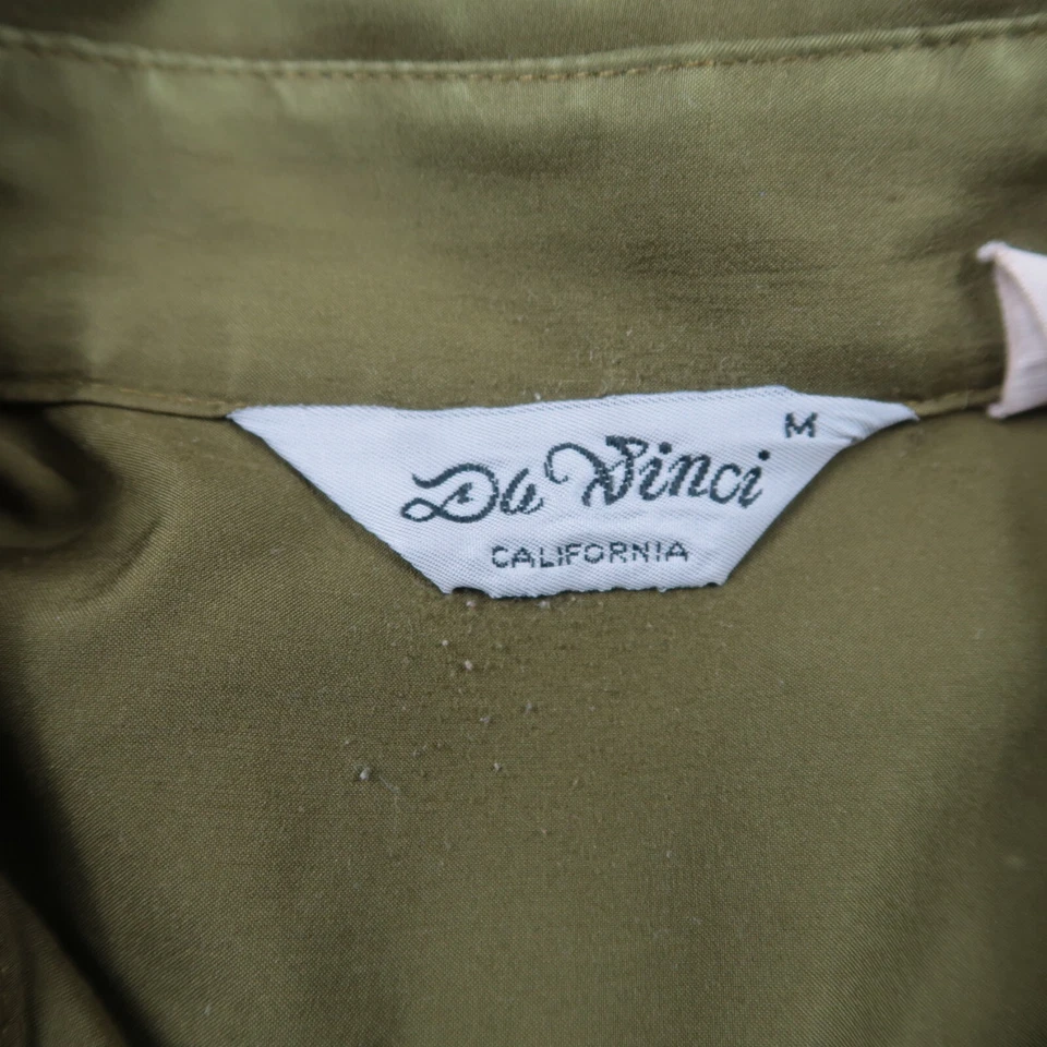 Vintage Da Vinci Shirt Mens Medium Green Camp Button Up Lounge California *Flaws - Image 4 of 4