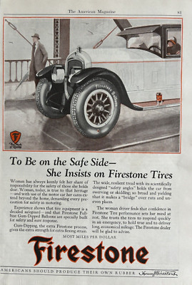 1926 Firestone Tires Most Miles Per Dollar Safe Side Motoring Car VTG Print Ad