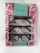 NICOLE MILLER CAT EYE TORTOISE 3 Pack Readers Glasses 2.00 NEW