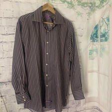 English Laundry Men Button-Down Shirt SZ 16 32/33 Purple Striped Floral Cuff