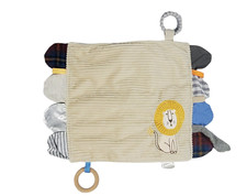 Modern Baby Lion Lovey Plush Tan Corduroy Ridged Teether Ring Security Blanket