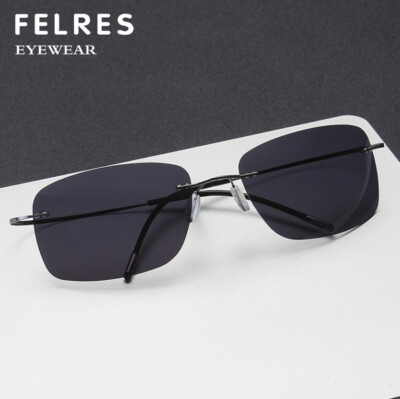  Ultra Light Men Women Rimless Memory Titanium Alloy Polarized Square Sunglasses