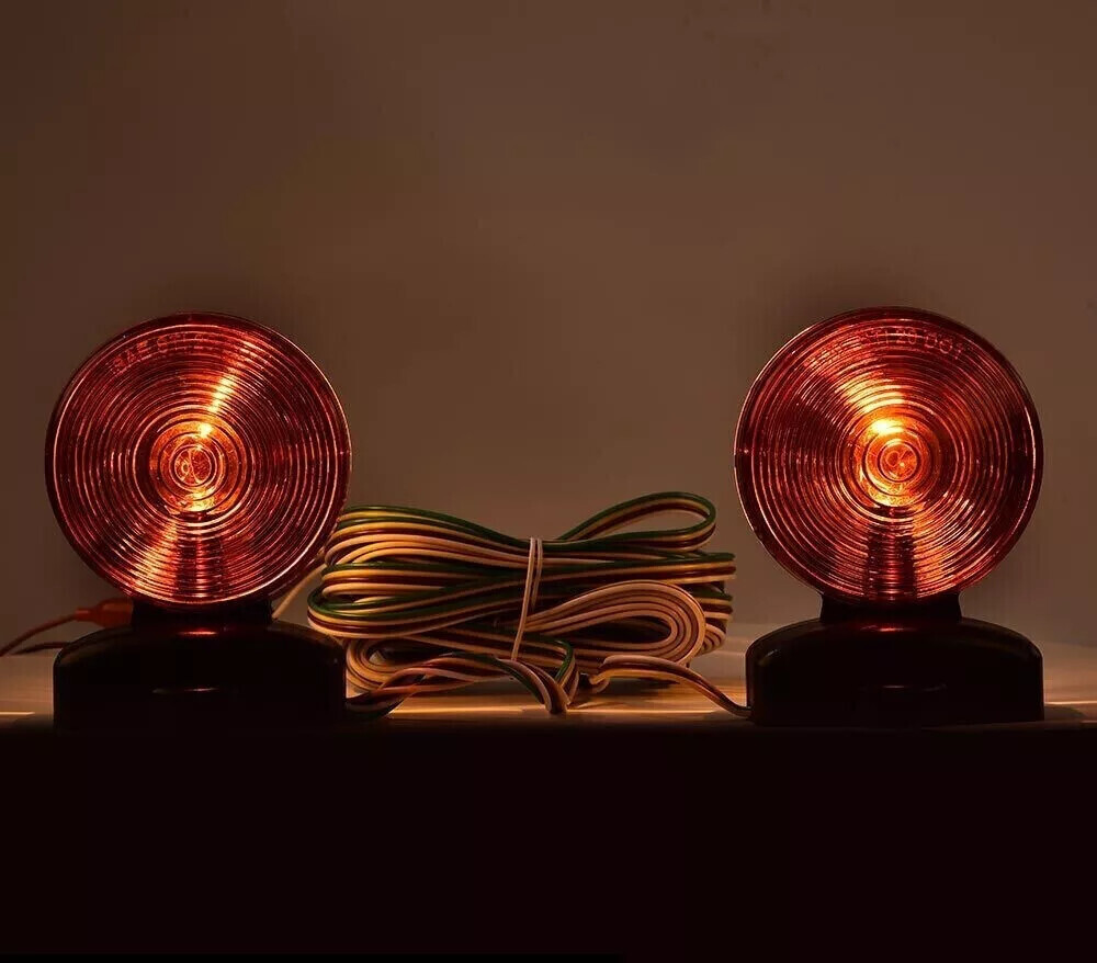 12V Magnetic Towing Tow Light Trailer RV Tow Dolly Tail Towed Amber/Red Lamp New